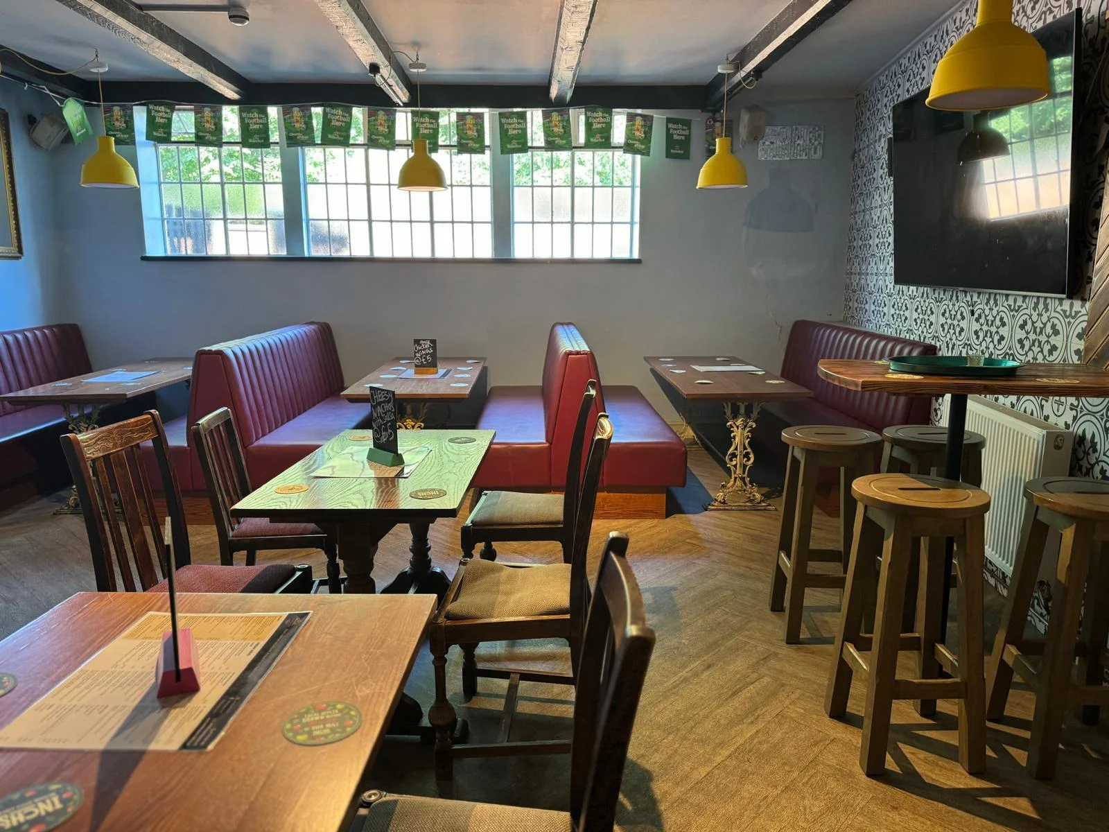 Pub interior with beams